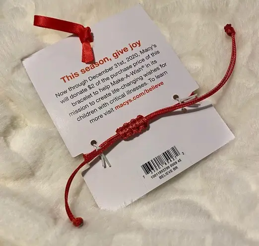 Macy's NEW  "BELIEVE" Make-A-Wish Red & Silver Unisex Bracelet LOT of 4.