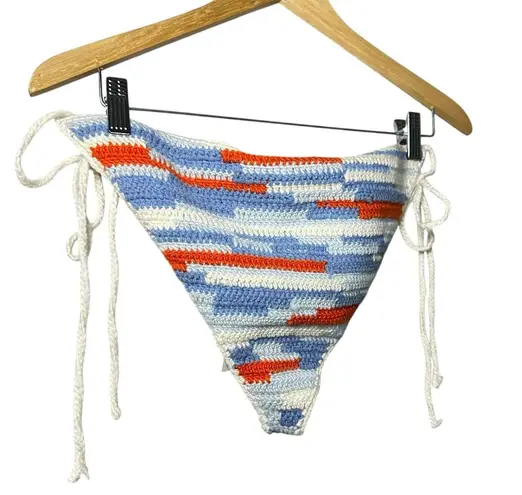 Sea New York Crochet Bikini Bottom Blue/Orange Cream Wool Large Cottagecore Boho Blue