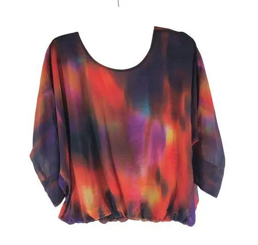 Liverpool Blouse Top Tie Back 3/4 Sleeve Gathered Hem Colorful Oversized S