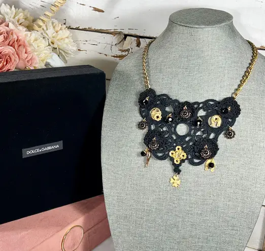 Dolce & Gabbana Rare Crocheted Good Luck Charm Necklace/Bib