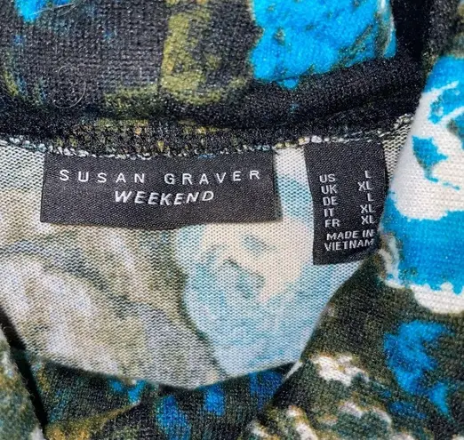 Susan Graver L Weekend Knit Turtleneck Floral Blouse Top QVC