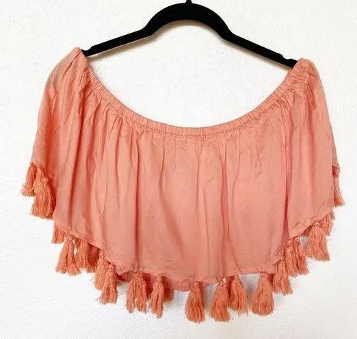 ASOS  Swim Tassel Off the Shoulder Peach Crop Top Size 8