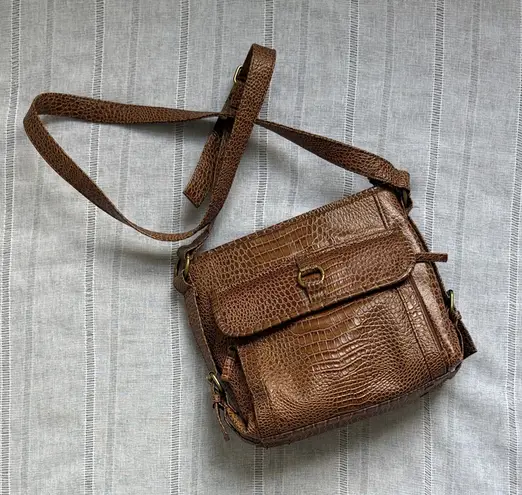 Coldwater Creek Sophia Brown Faux Crocodile Crossbody Bag - Image 1