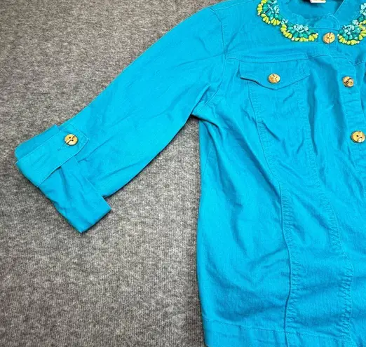 Ruby Rd Jacket Womens 14 Teal Blue Green Beaded Button Front Southwestern Coat