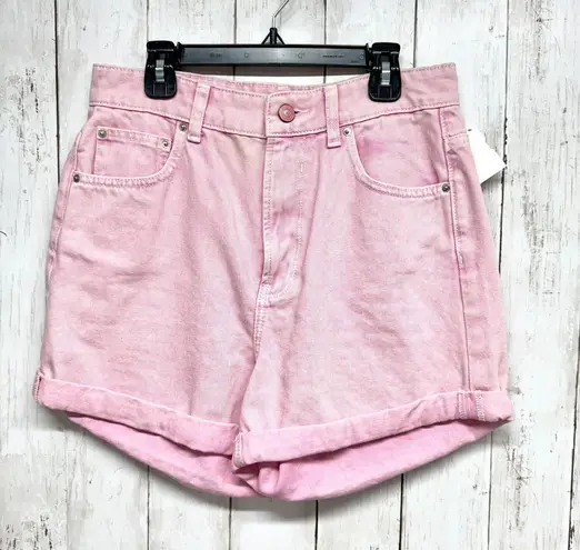 Berksha Denim Shorts Women Size 6 Pink High Rise Midi Cuffed Hem Zip Fly 5-Pocket Summer