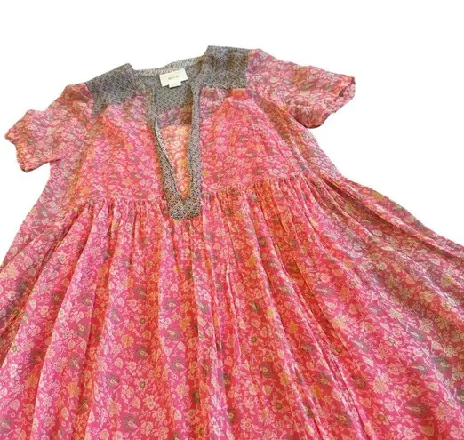 Maeve Anthropologie Coral Print Mini Dress Sheer w/ Liner Floral Size 4 Women's