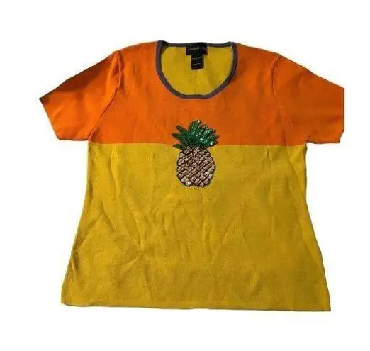 Morgan Cole Shirt Sweater Colorblock Sequin pineapple orange yellow purple M Size M