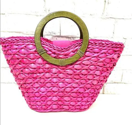 NWOT pink raffia straw bag