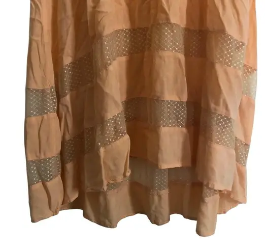 Vintage Nameless Peach Lightweight Delicate Lace Spaghetti Strap Midi Dress Orange