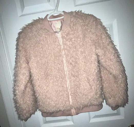 Forever 21 Fluffy Light Pink Bomber Jacket