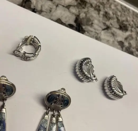 Lot Of 3 Silver Tone Costume Earrings Screw On Clip