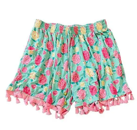 Simply Southern  Turtle Tassel Shorts Women Size L/XL Beachy Flowy Elastic Waist