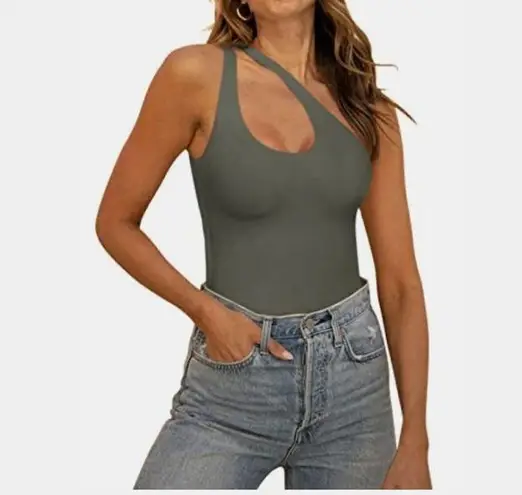 REORIA Butsmooth® Trendy Sexy Plunge One Shoulder Sleeveless V Backless Tank Green Size XL