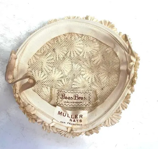 Vintage 40s 50s Roos Bros. Muller Floral Fascinator Juliet Hat Orange