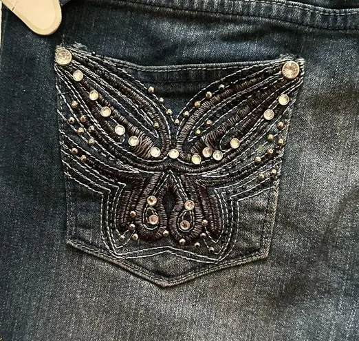 Vip Jeans V.I.P. Jeans Distressed Dark Wash Embellished Pocket Skinny Jeans Size 15/16 NEW