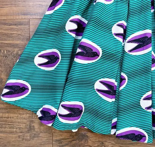 Francis + Benedict • pleated skirt African wax print cotton birds green purple Size XS