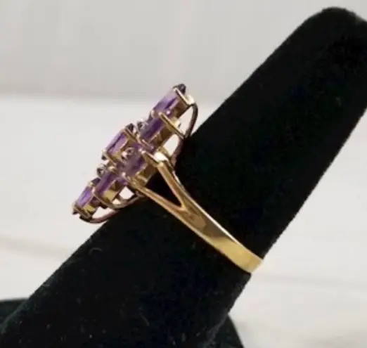 Amethyst 10K Gold & Diamond Cluster Cocktail Ring