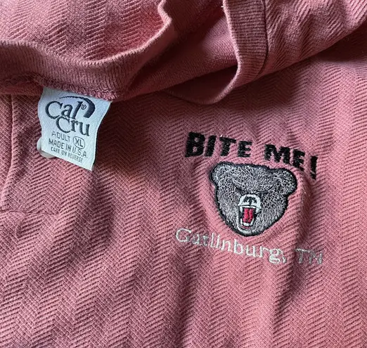 Vintage Bite Me Gatlinburg Tennessee XL Cal Cru Henley Polo Shirt Made USA Pink