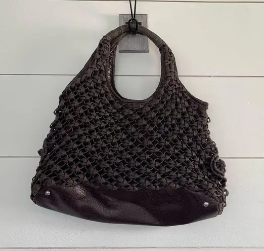Hobo Brown Woven Slouchy Shoulder Bag Rosette Boho Brown