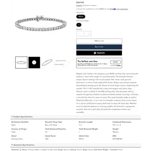 Brilliance NIB Haus of  .925 Silver 1.0 Cttw Diamond Facet Bezel Tennis Bracelet