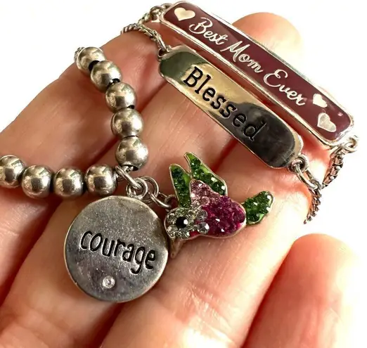 Bundle of 3 silver tone adjustable bracelets