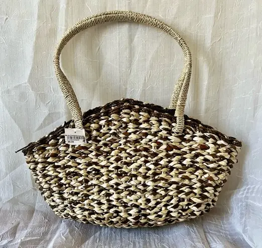 Pandafan Woven Straw Tote, Vintage Basket Mini Bag Brown