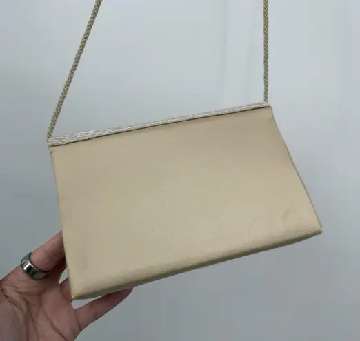 Sasha Flaws Champagne Satin Crossbody Beaded Bag Purse Formal