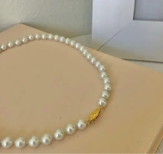 American Vintage Vintage “Sappho” White Pearl Marquis Necklace Gold Tone Fishhook Classic Femme