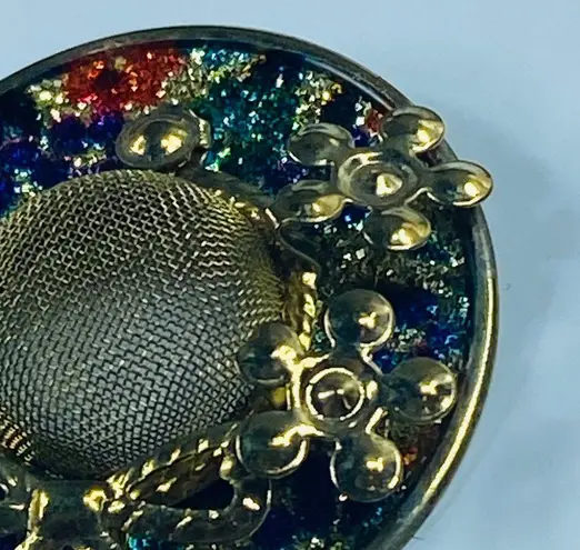 Lady's Hat Shaped Pin Brooch Multicolor Enamel Gold Tone Bow Flowers Vintage