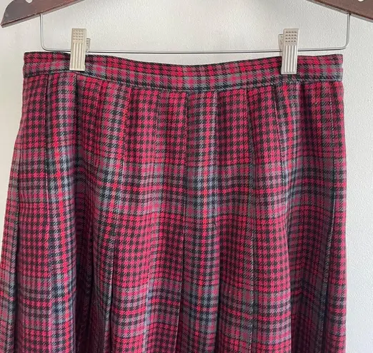 Vintage Red Plaid Pleated Knee High School Girl Skirt Size 10