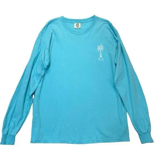 Comfort Colors  Orange Beach T-shirt Size Large Aqua light blue long sleeve tee