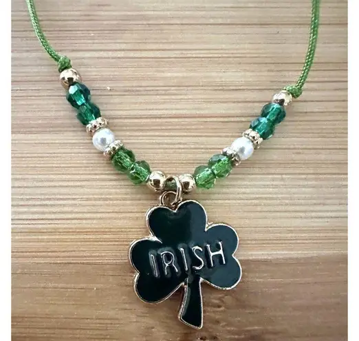 St Patricks Day Shamrock Knotted String Beaded Bracelet Anklet Irish New… Green