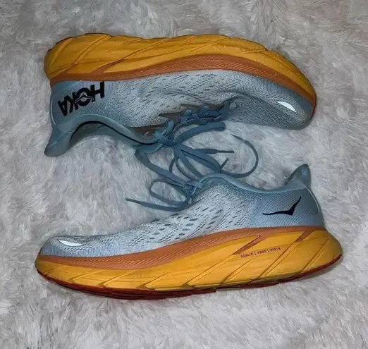 Hoka Clifton 8 Running Shoe Multicolor Tennis Shoe Size 11B Blue & Orange