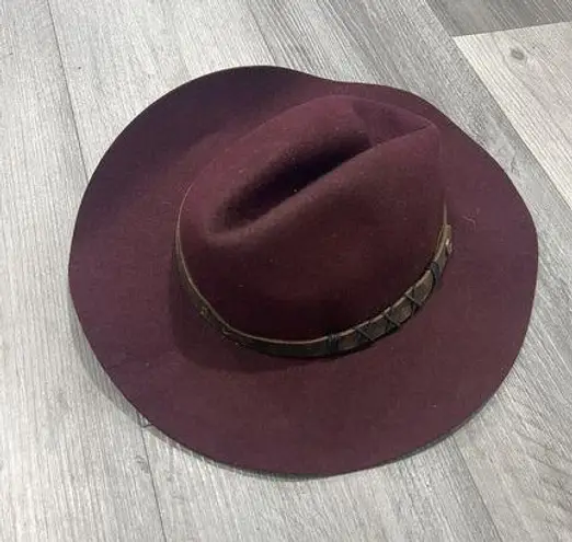 Soho Pistil  Burgundy Fedora Wide Brim Womens Hat 100% Wool