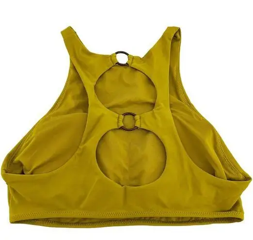 Aerie  High Neck Ring Bikini Top Cutout Crop Padded Mustard Large