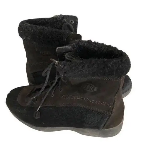 TECNICA Animal Hair Suede Sherpa Lined LaceUp Black Boots Made in Italy VINTAGE Size 8