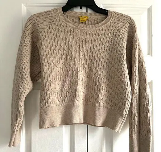 Daisy Beige Cable Knit Cropped Sweater Classic Casual Long Sleeve Tan Size M
