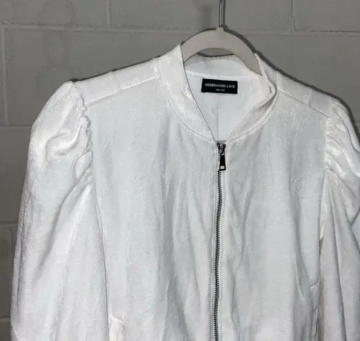 Generation Love  Women's Blair Velour Bomber Jacket XSMALL White Lined Pockets