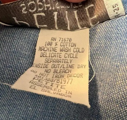 Petite Sophisticate Vintage 80s Studded Denim Structured Blouse Approx Size S/M