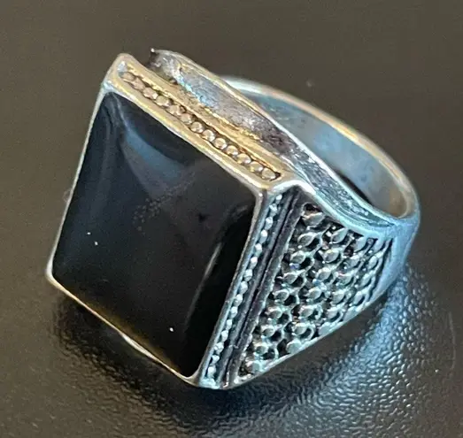 Elegant S925 silver natural obsidian ring size 9