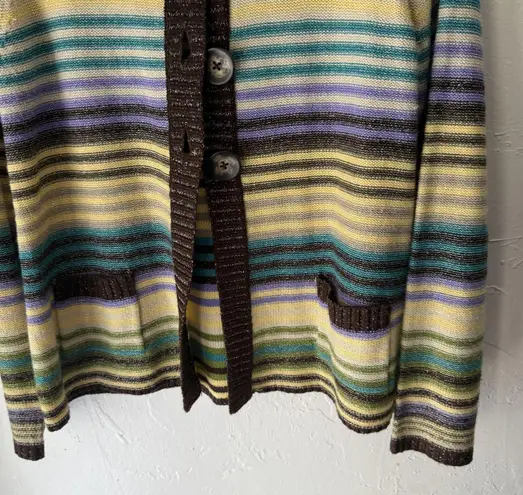 Mountain Lake Sweater Y2k Large Petite Multicolor Stripe Button Front Cardigan