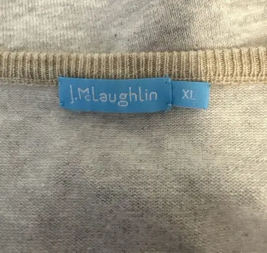 J. McLaughlin Womens Contrast Sweater Size XL Beige Gray Cotton Modal Elbow Patch