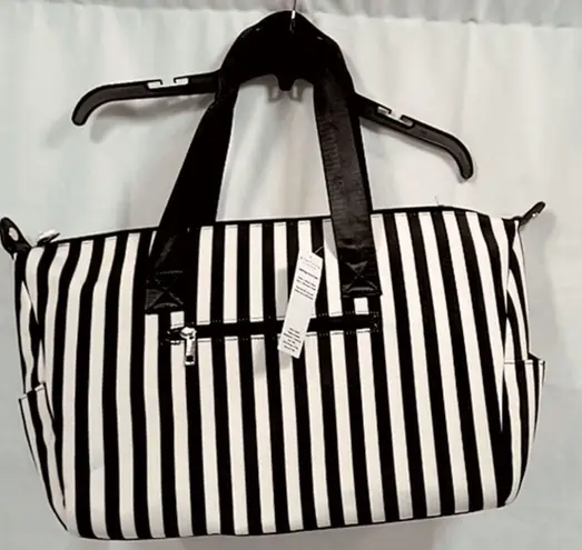 Alice + Olivia  Duffel Bag NWT Black and White Stripes Weekender Tote