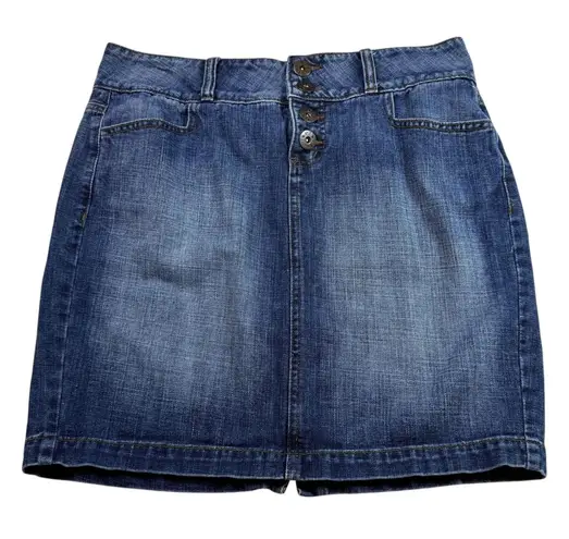 LEI Ashley Ultra Low Rise Embellished Pocket Denim Mini Skirt Size 9 Blue