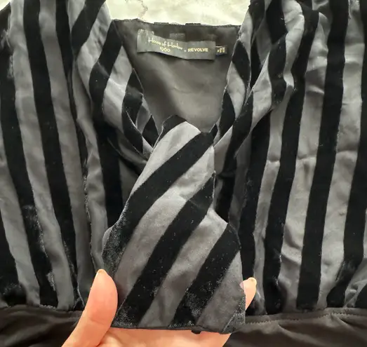 House of Harlow Revolve x 1960 Black Velvet Stripes Tie Front Bodysuit, size XS