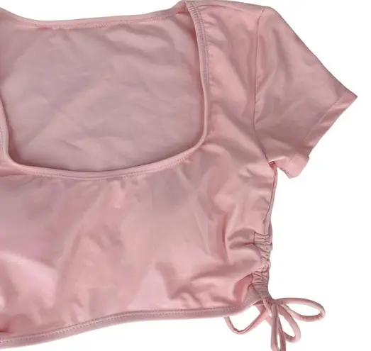 Cabana Del Sol Swimsuit Bikini Pink String Short Sleeves Small New