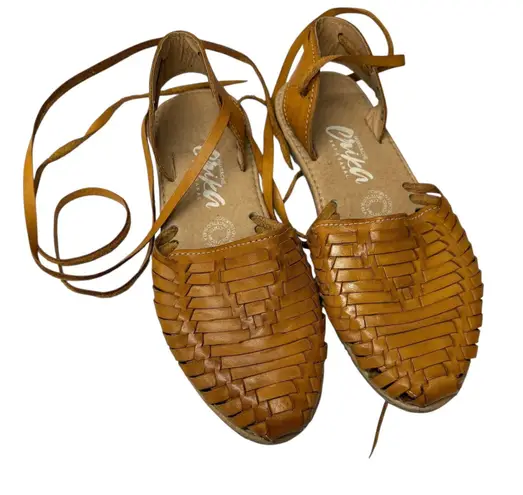 Erika Vintage Huarrache Women's Woven Leather Sandals Lace Up Flats Shoes 9