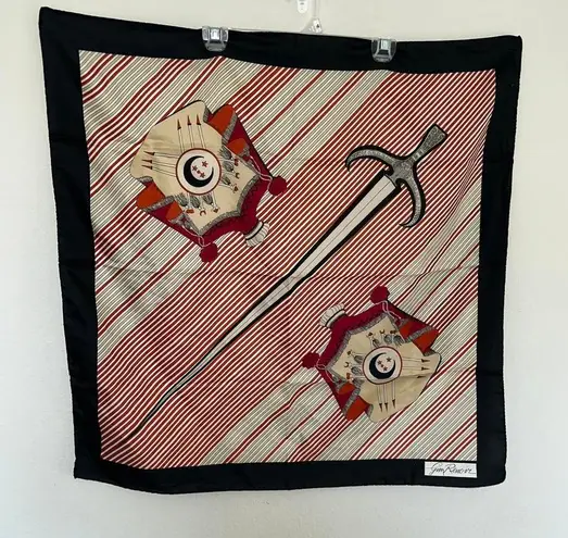 Vintage Gim Renoir Scarf Accessorize Sword Red Cream Black Printed Crest