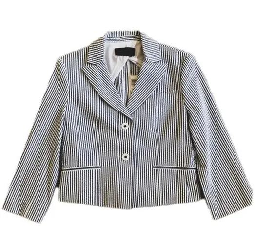 BCBGMAXAZRIA  Womens Size S Seersucker Cropped Blazer Blue White Stripe Y2K