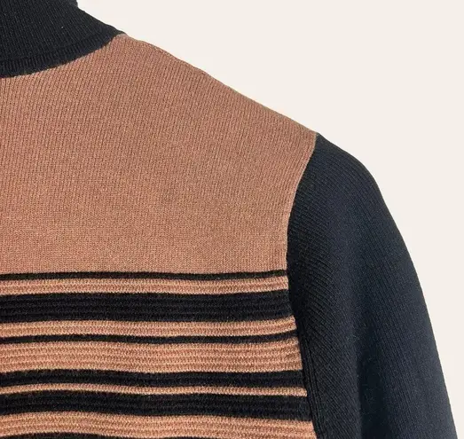 Toccin Blake Striped Ribbed Black Brown Turtleneck Sweater Dress Size S